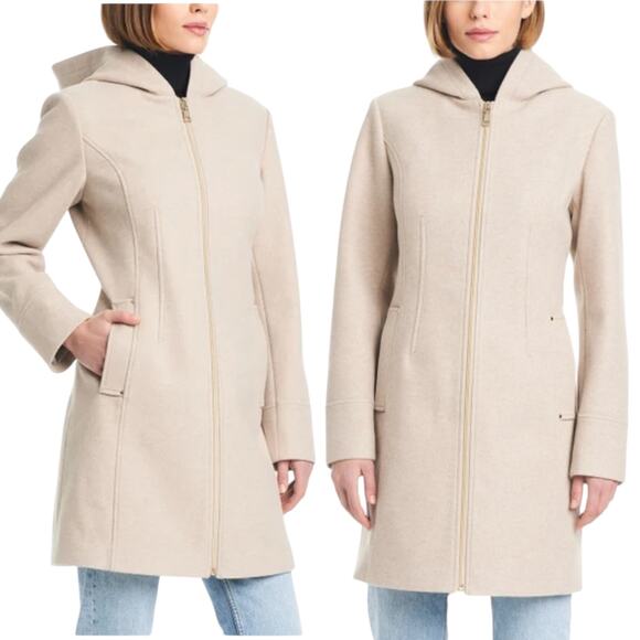 Vince Camuto Jackets & Blazers - Vince Camuto Hooded Full Zip Jacket Coat Mid Length Tan Oatmeal Size S